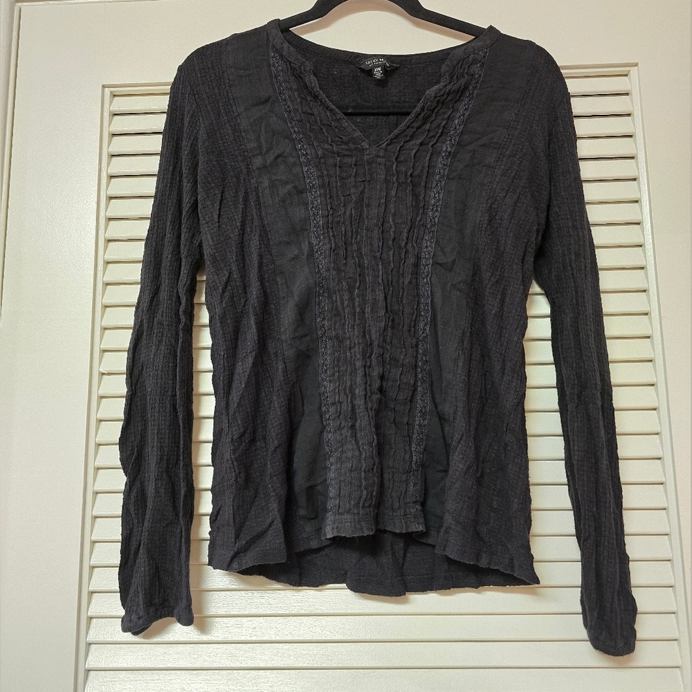 Lucky Brand - Black Bohemian Long-Sleeve V-Neck Top